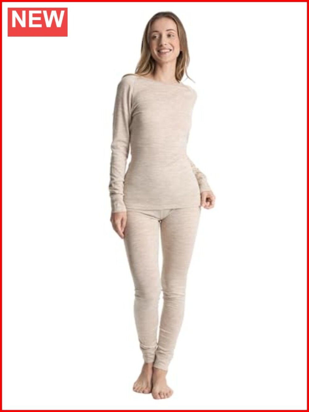 Merino Wool Thermal Base Layer Set Long Sleeve Crew Neck 100% Wool